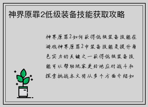 神界原罪2低级装备技能获取攻略
