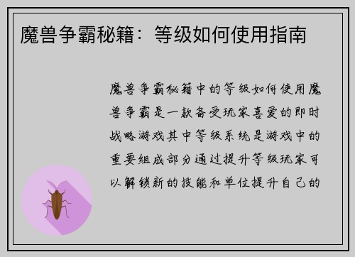 魔兽争霸秘籍：等级如何使用指南